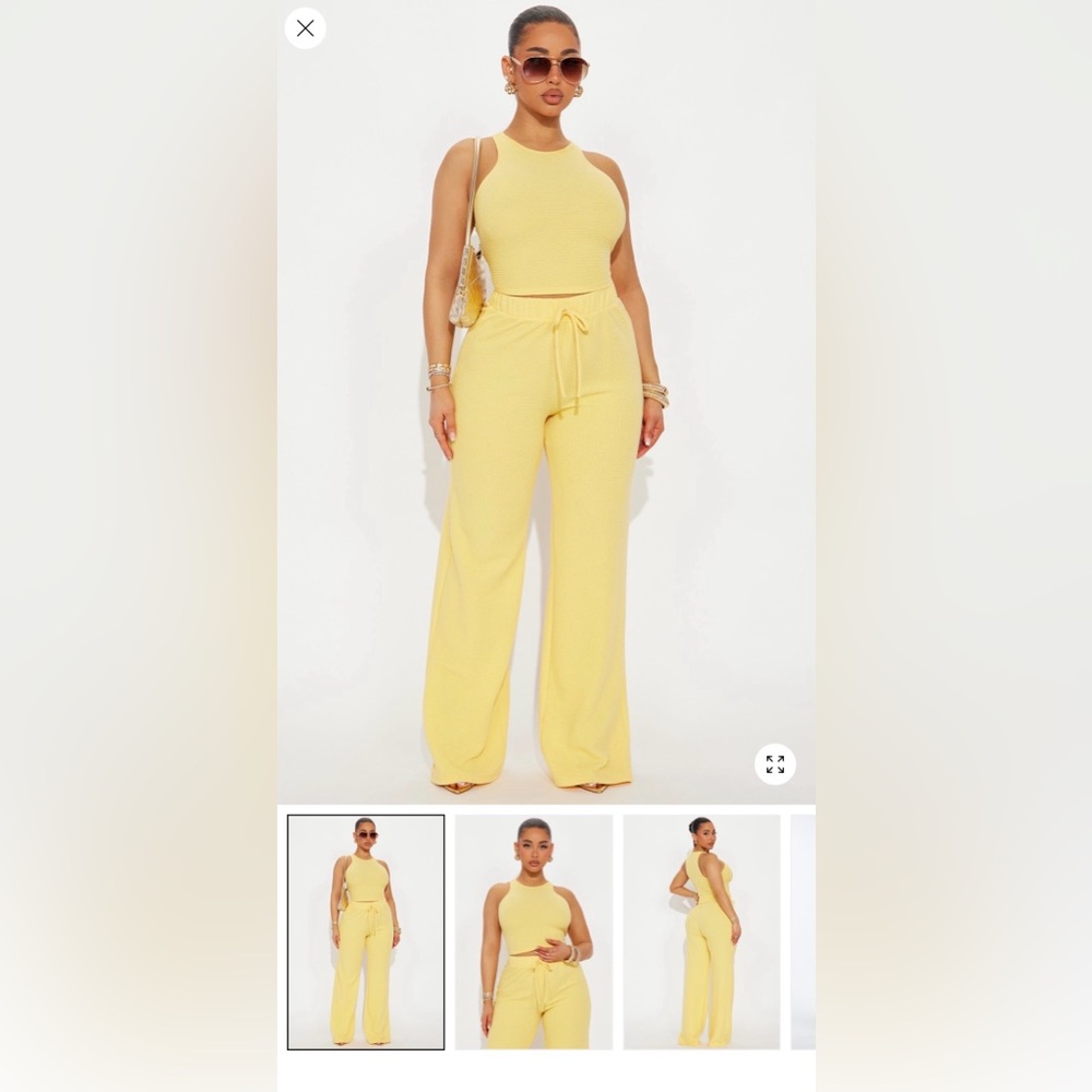 Fashion Nova Lemon Ribbed Wide-Leg Drawstring  Set